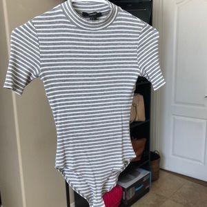 Striped mock neck bodysuit